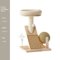 Grey jute finished cat climbing frame with sisal scratching surfaces and separate scratch board