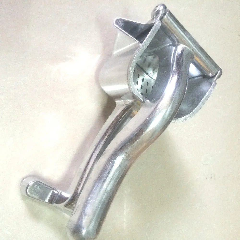 Silver aluminium and steel lemon squeezer with large bowl for whole citrus fruit