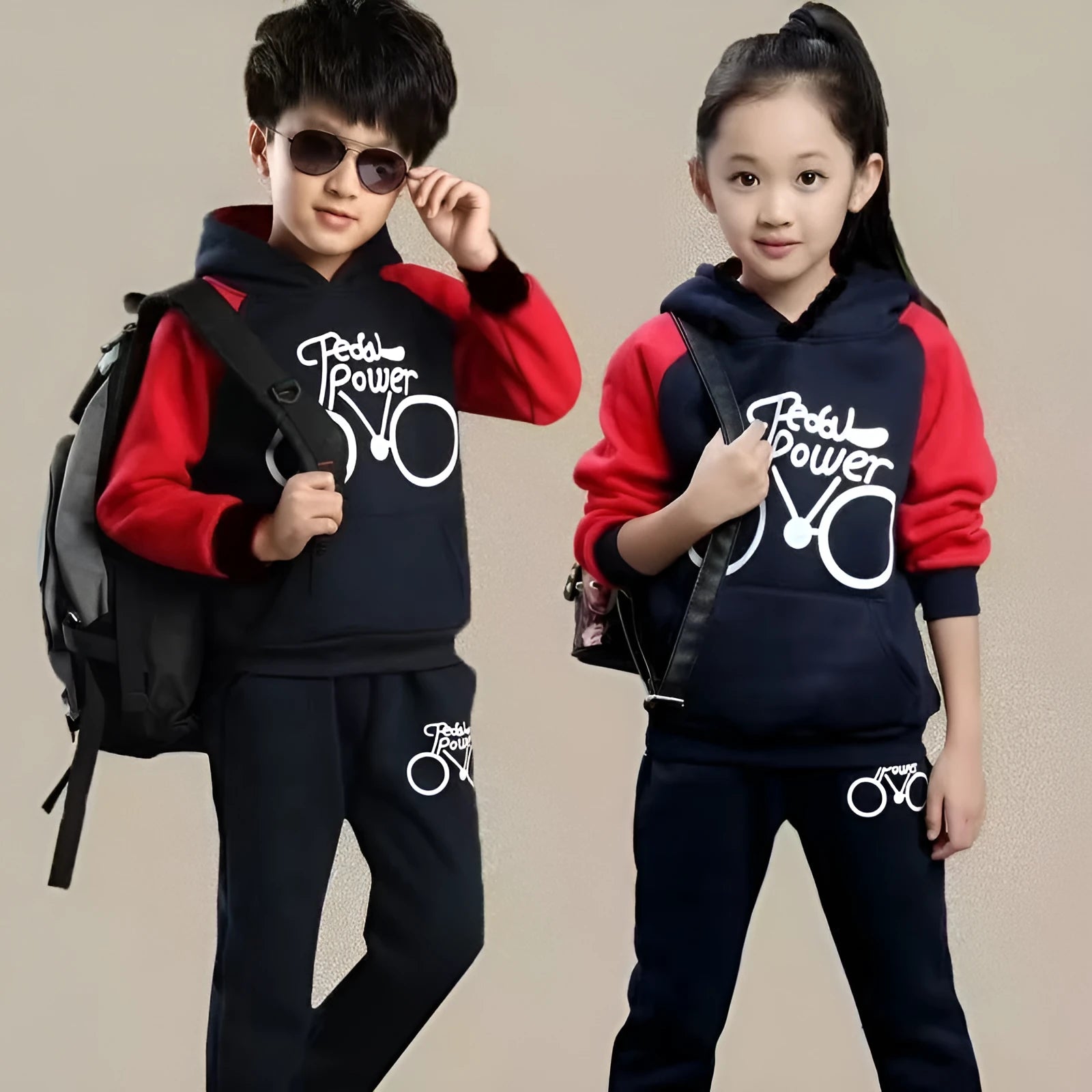 Children's Korean style sports suit two-piece set in regenerated cellulose fabric with printed details
