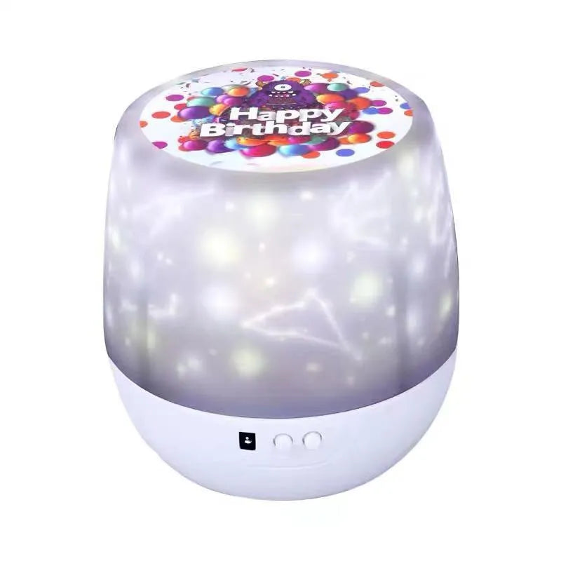 Sky Fall projector night light showing constellation projection on ceiling, with USB cable and five film slides