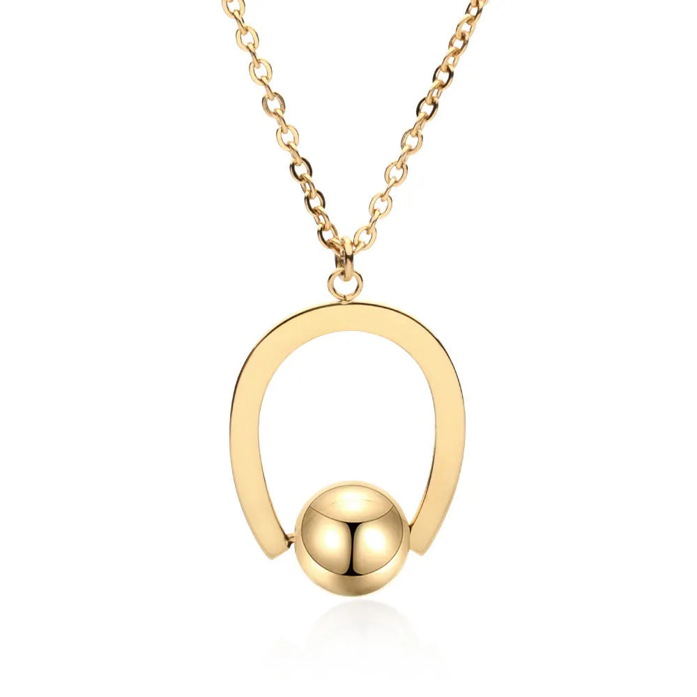 Adjustable stainless steel necklace with a geometric pendant in a gold electroplated finish.