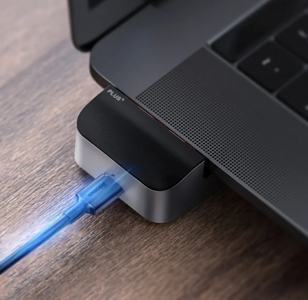 Mecha Era space grey aluminium alloy multifunctional HUB with USB3.0, HDMI, RJ45, Type-C and 3.5mm audio ports