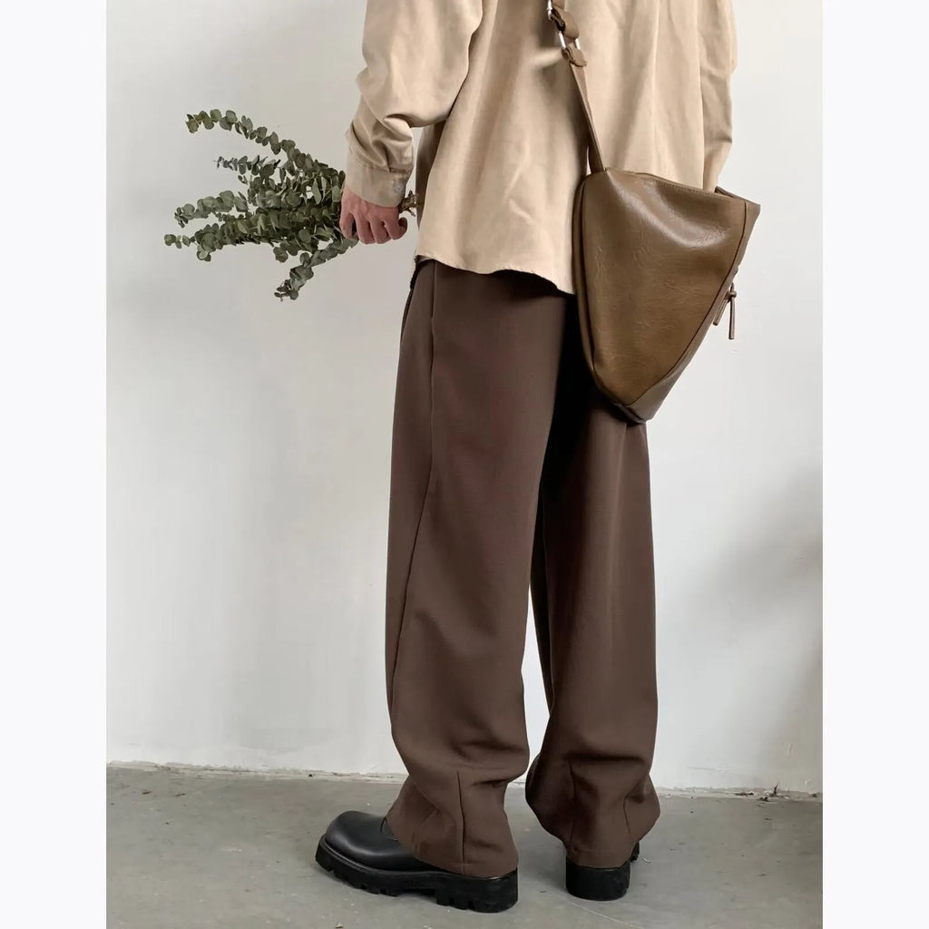 Men's Japanese retro wide-leg drape suit pants in black or brown, sizes M-3XL, loose polyester blend