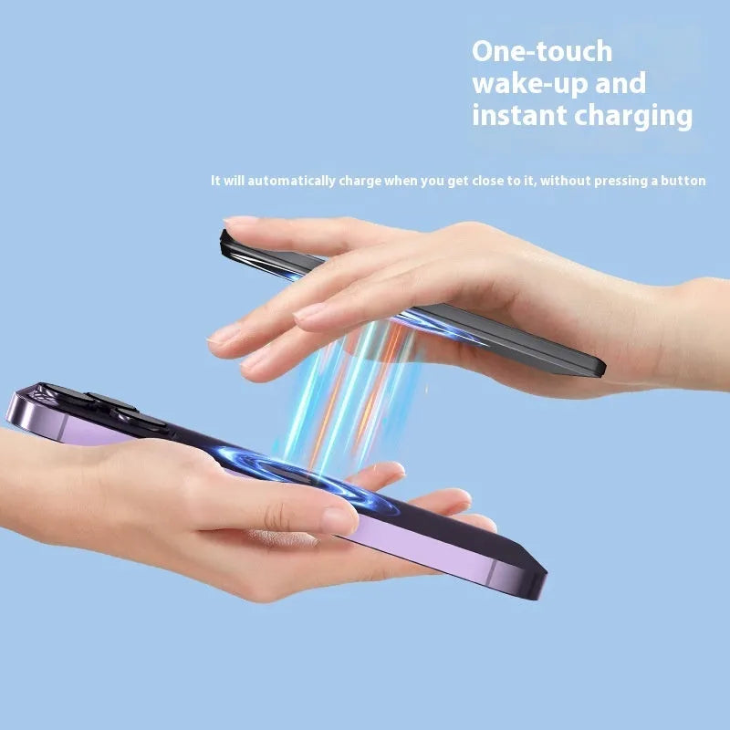 Ultra-thin 9mm magnetic power bank in dark grey, silver, black, and violet colour options