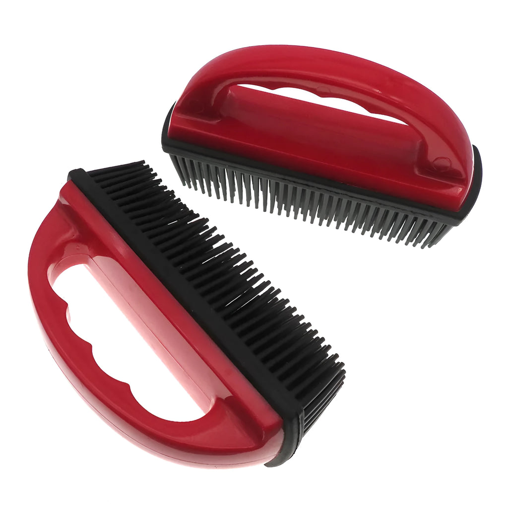 Red pet hair removal brush measuring 160x85mm for grooming dogs cats and cleaning car seats upholstery