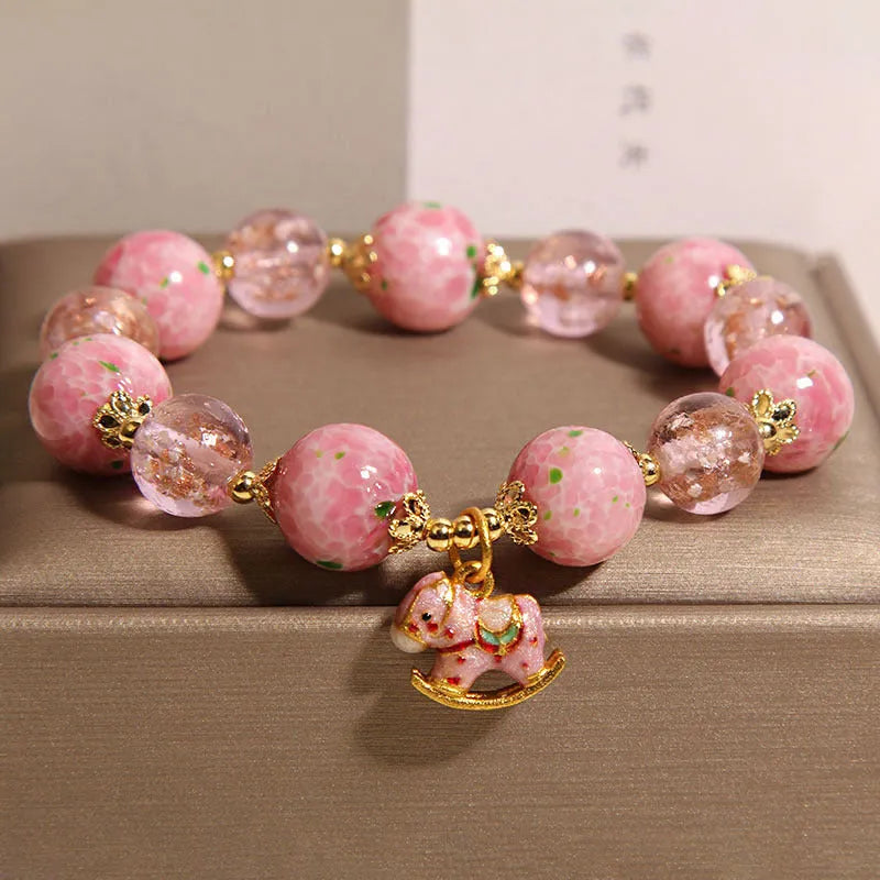 Cherry blossom women's luminous glass crystal bracelet in gourd style with coloured glaze finish
