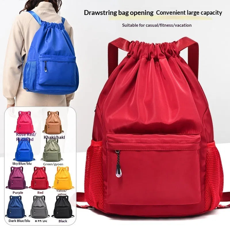 Oxford cloth travel fitness backpack with curved shoulder straps, solid colour, stitched detail, under 20L