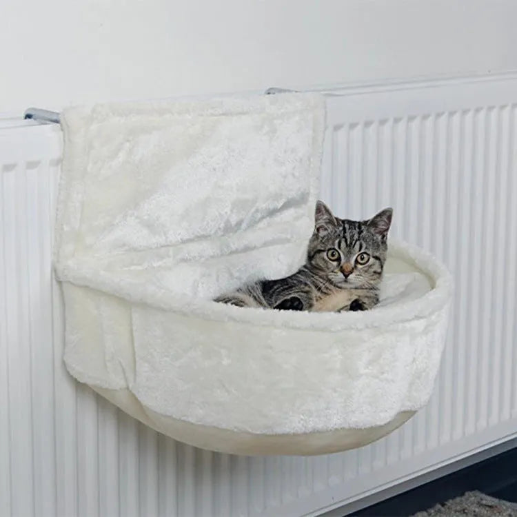 Grey iron frame cat hammock with fleece cloth sleeping surface