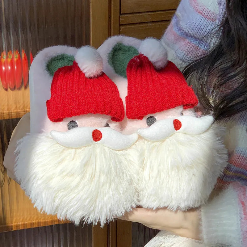 Cute Christmas Santa Claus home slippers plush upper colour block design non-slip EVA sole indoor shoes