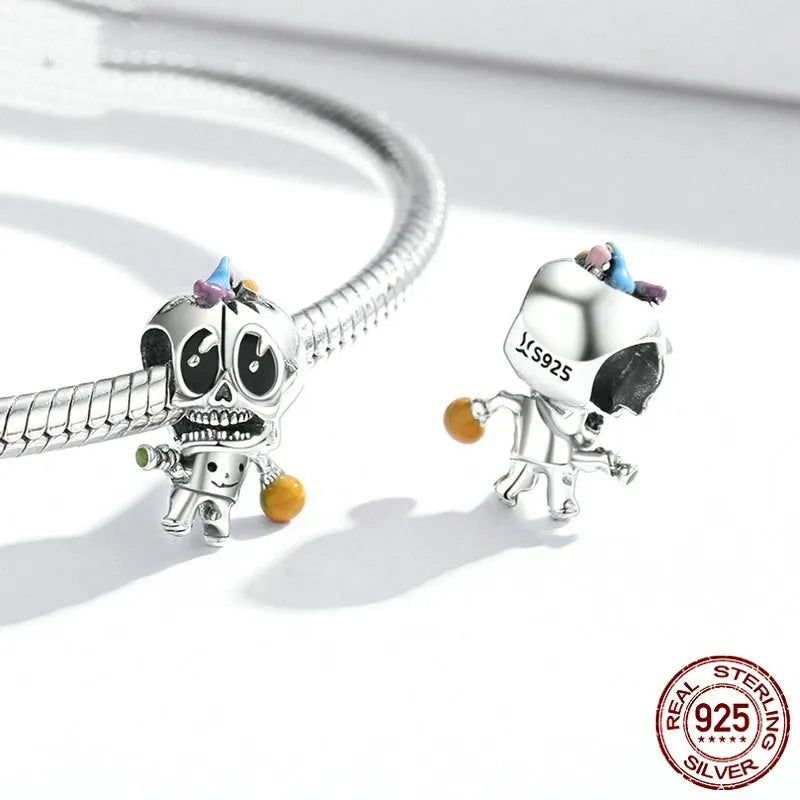 Single 925 silver skull bead with dripping oil finish, 1.4cm height, 1cm width, 0.45cm aperture