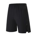 Man wearing black ice silk nylon sports shorts with mid waist and short length design