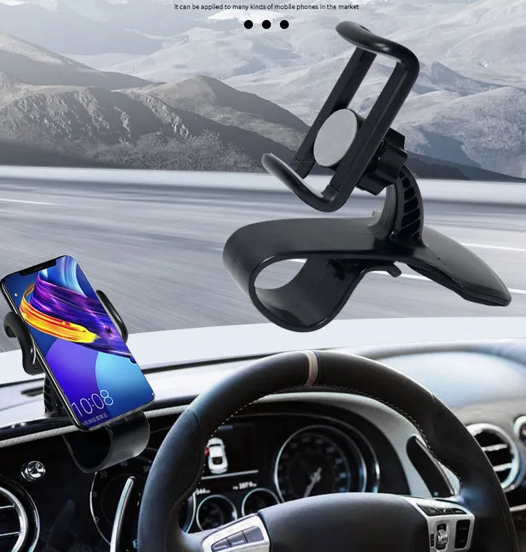 Black grey ABS plastic rotating phone holder for car air vent with direct view, 360-degree rotation, and adjustable width.