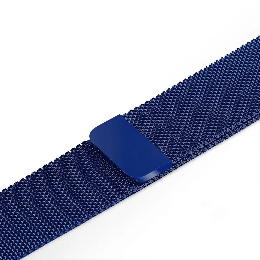 Stainless steel link bracelet watch strap for Apple Watch in silver finish.