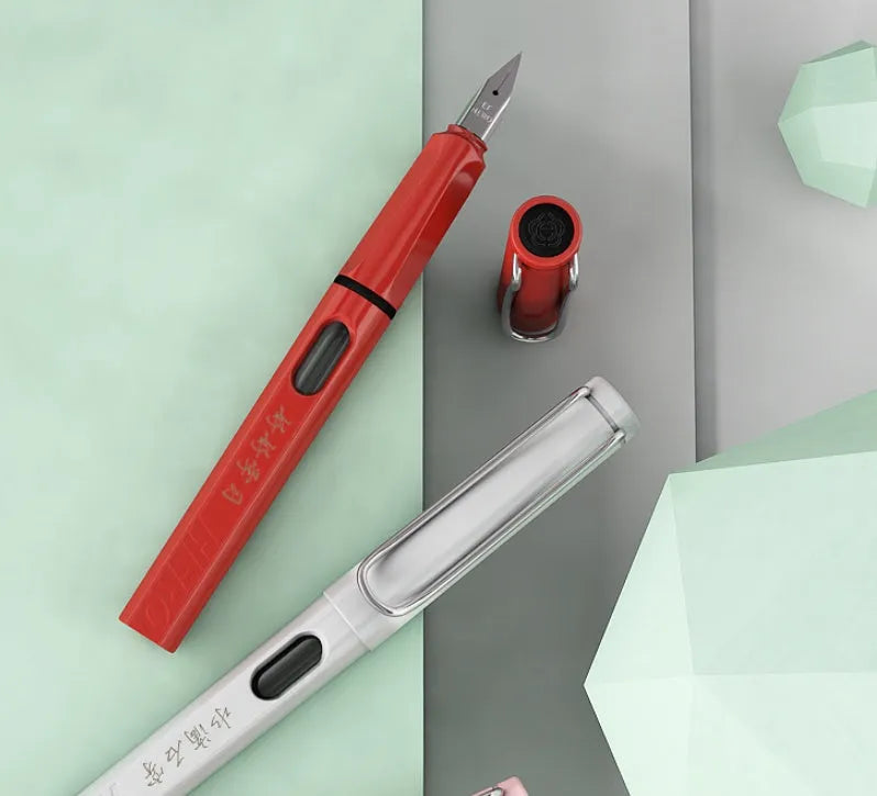 Engravable fountain pen with iridium nib, rotating ink absorption, and visual window, available in multiple colours