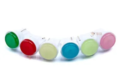 T10 wedge base 12V LED bulb in six colour options showing compact size and 3D COB light source.