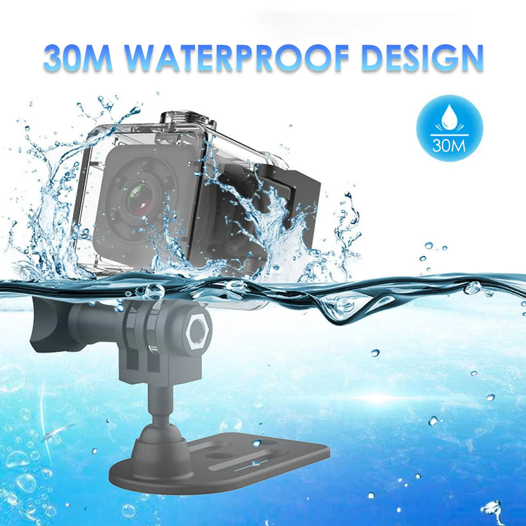 SQ29 black waterproof sports camera showing compact square design with MicroUSB port