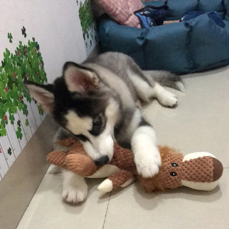 28cm bite-resistant dog plush toy in lying wolf, elephant, or lion design for puppies