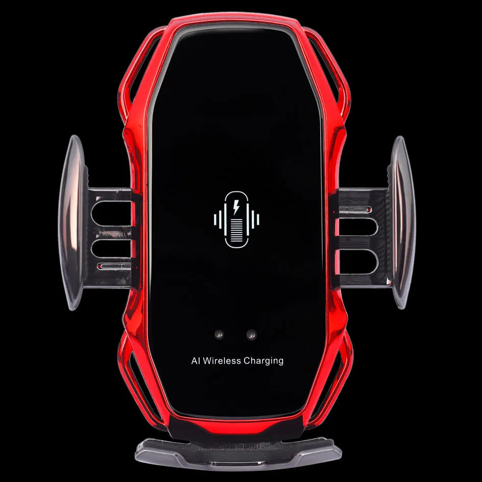 Car navigation mobile phone holder with USB charging port in black, blue, gold, and red colour options.