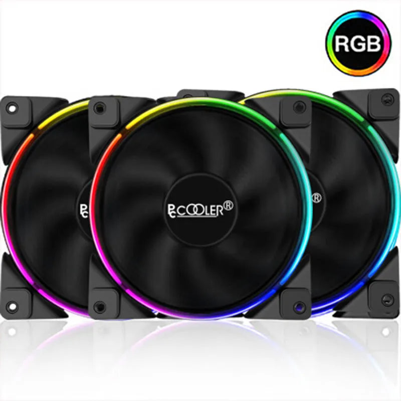 Three black 120mm ARGB PC cooling fans with plastic blades and frames