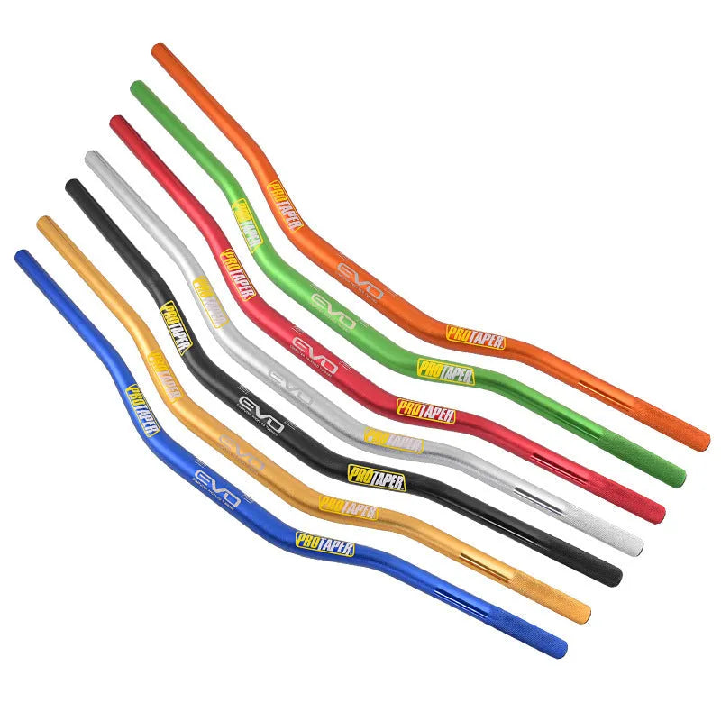 Orange EVO style aluminium alloy motorcycle handlebar showing 28mm diameter and width.