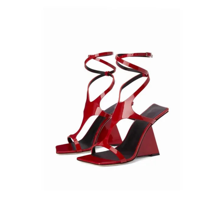 Women's black square-toe high heel sandals with buckle fastening and 9.5cm heel