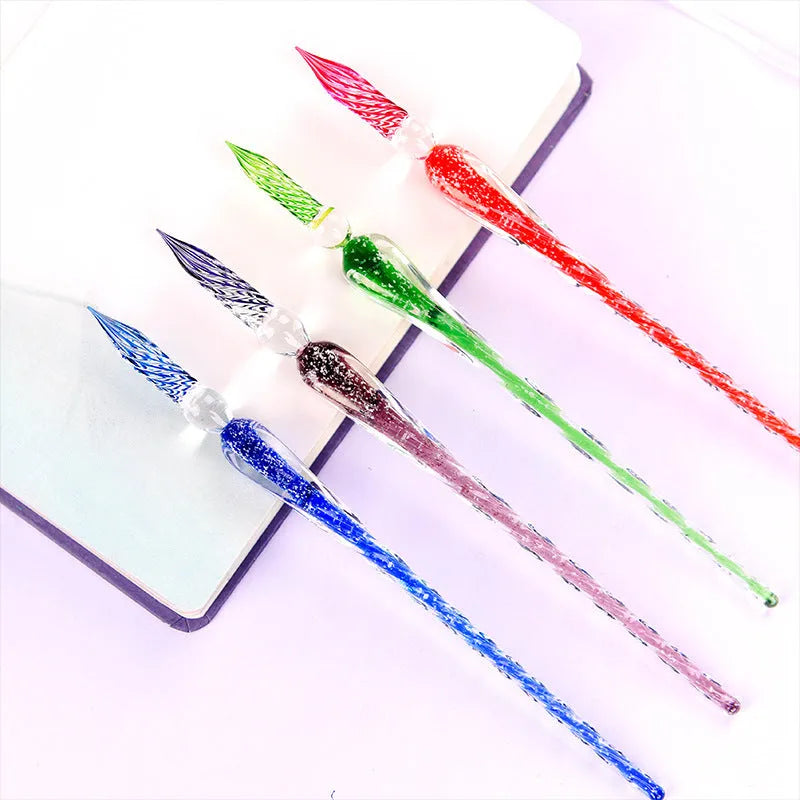 Luminous glass dip pen in black, dark blue, green, ice blue, lake blue, light blue, purple, or red for calligraphy and drawing