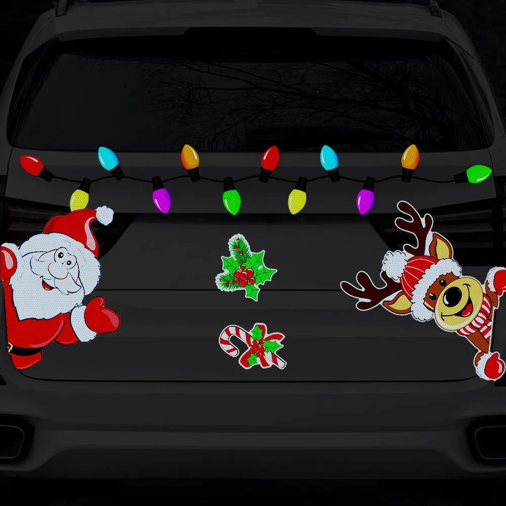 Medium Christmas elk reflective magnetic sticker with cartoon design for window decoration