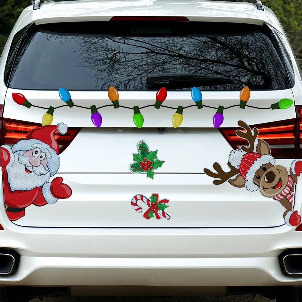 Medium Christmas elk reflective magnetic sticker with cartoon design for window decoration