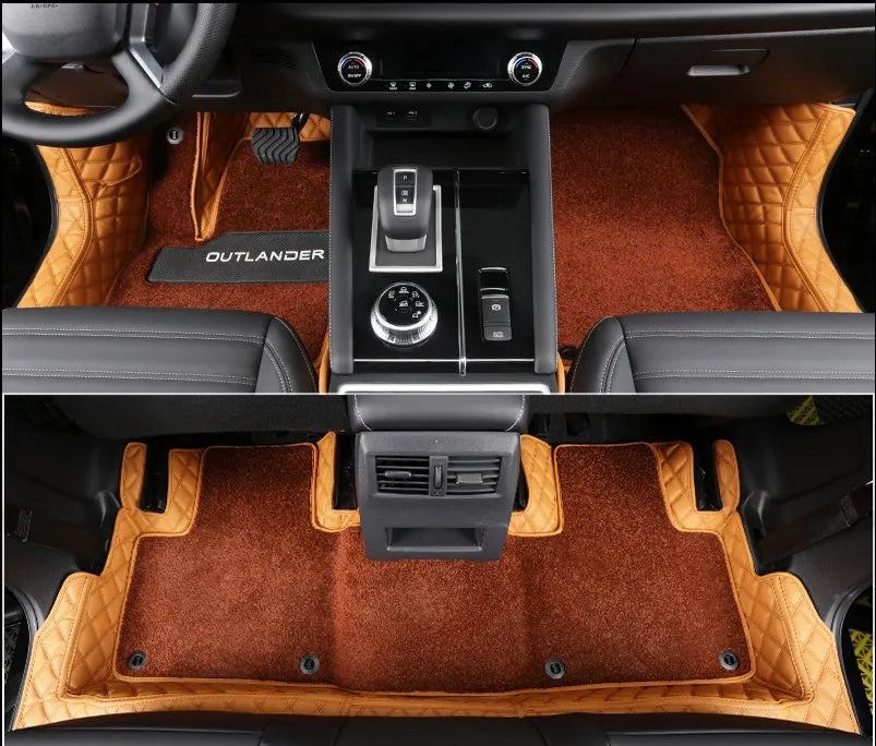 Mitsubishi Outlander full surround floor mats in black, fitted in a car footwell.