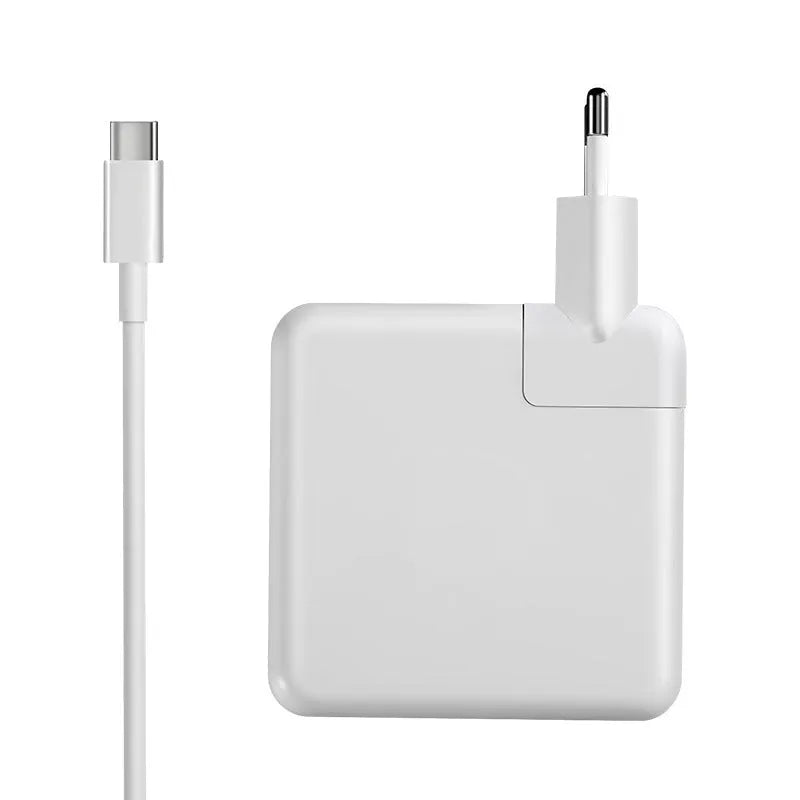 Laptop power adapter charger with USB C-to-C cable showing compact size