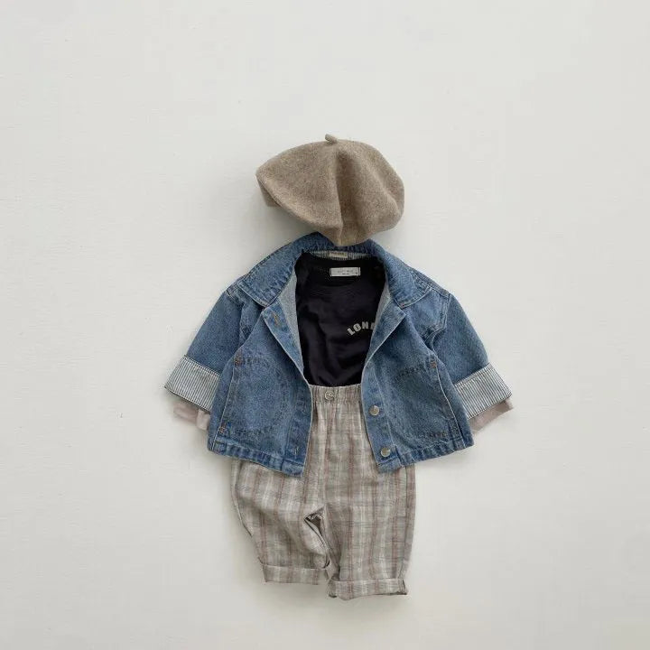 Cotton baby plaid trousers in mid waist Korean style, available in orange, grey, green, and plaid patterns