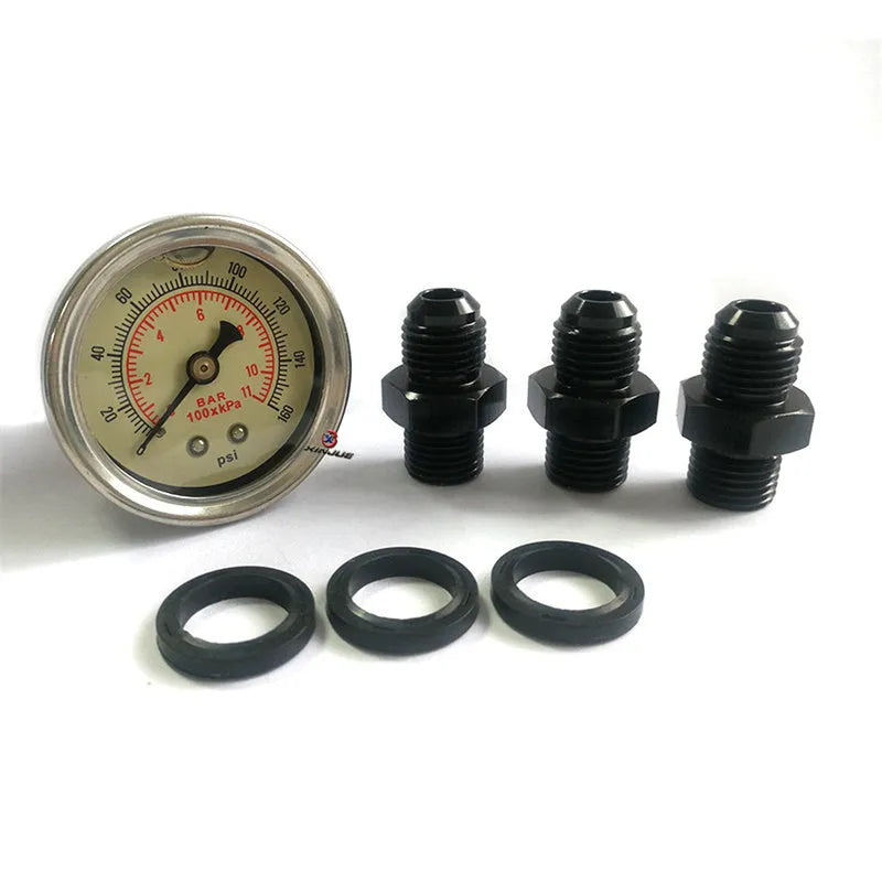Black CNC aluminum fuel pressure regulator with adjustment port and mounting strap