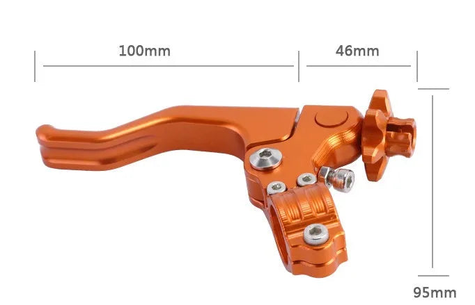 Aluminium two-finger motorcycle clutch lever shown in multiple colour options including red, blue, and black.