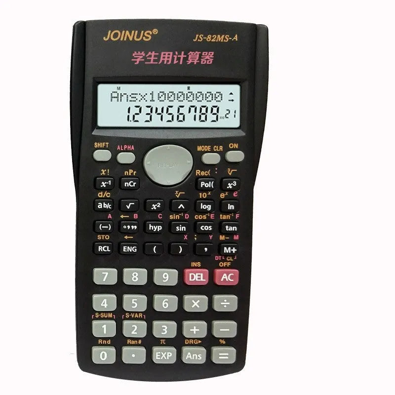 JS-82MS scientific calculator with 10-digit display, ABS housing, plastic buttons, 157 x 84 x 17 mm