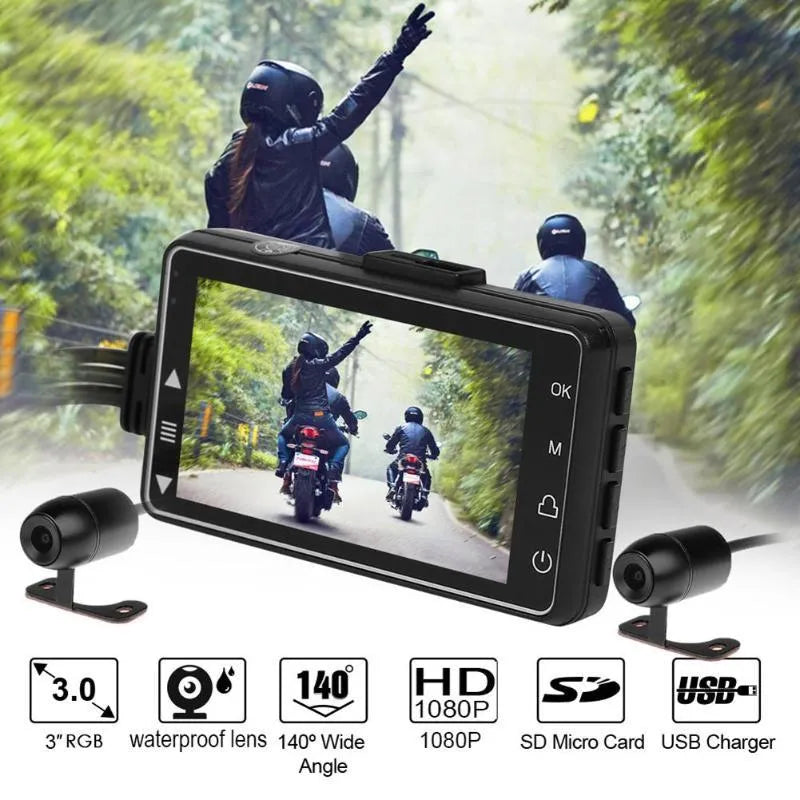 Motorcycle HD driving recorder with 3.0 inch LCD display and front 170 degree wide angle lens