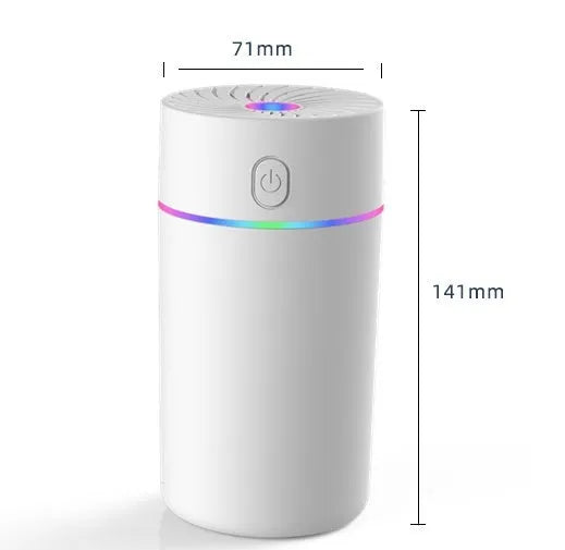 USB car mini humidifier in black or white with plug-in or battery options for vehicle use