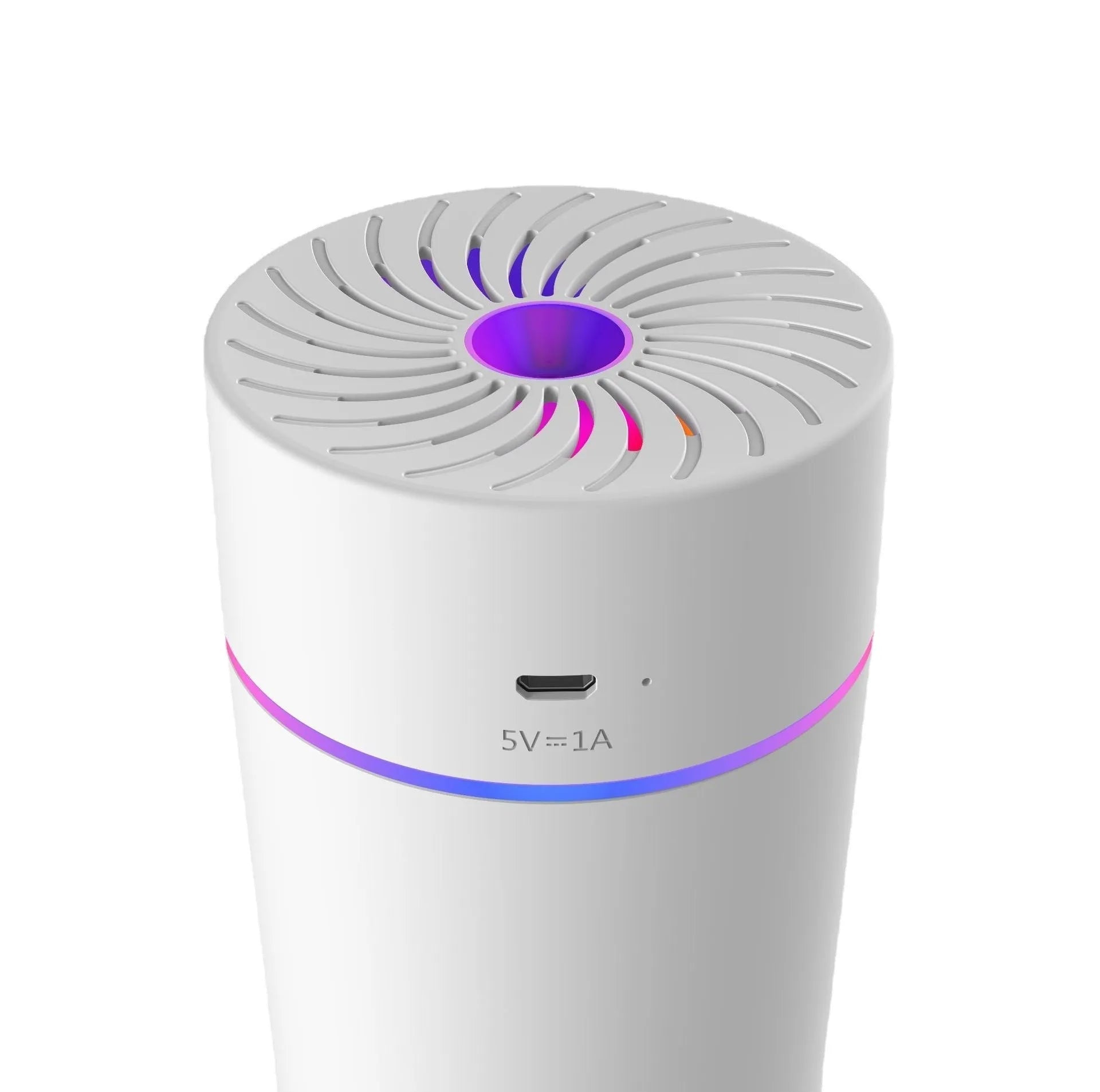 USB car mini humidifier in black or white with plug-in or battery options for vehicle use