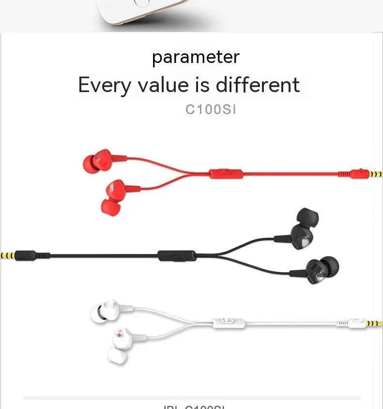 In-ear wired earphone with dynamic bass boost subwoofer in black, 3.5mm plug, 1.2m cable, with microphone