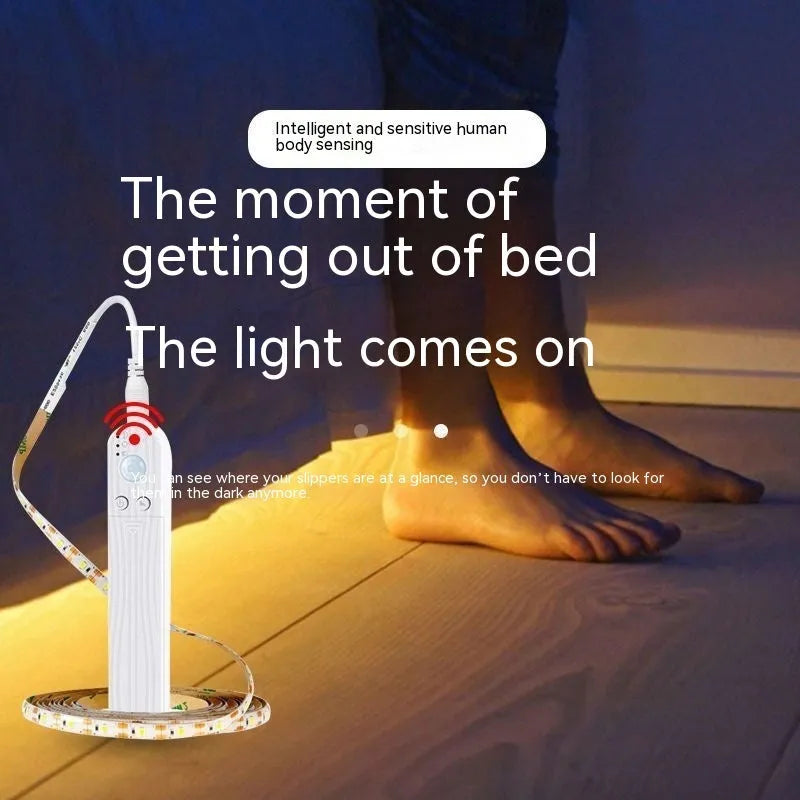 LED human body induction light strip, waterproof, 1m 2m 3m, warm white or white, under bed cabinet light