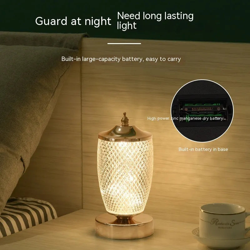 Creative battery-powered small night lamp with iron and acrylic construction for bedside or living room decor