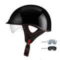 Retro full-face electric motorcycle helmet in Bright Black with visor and chin strap