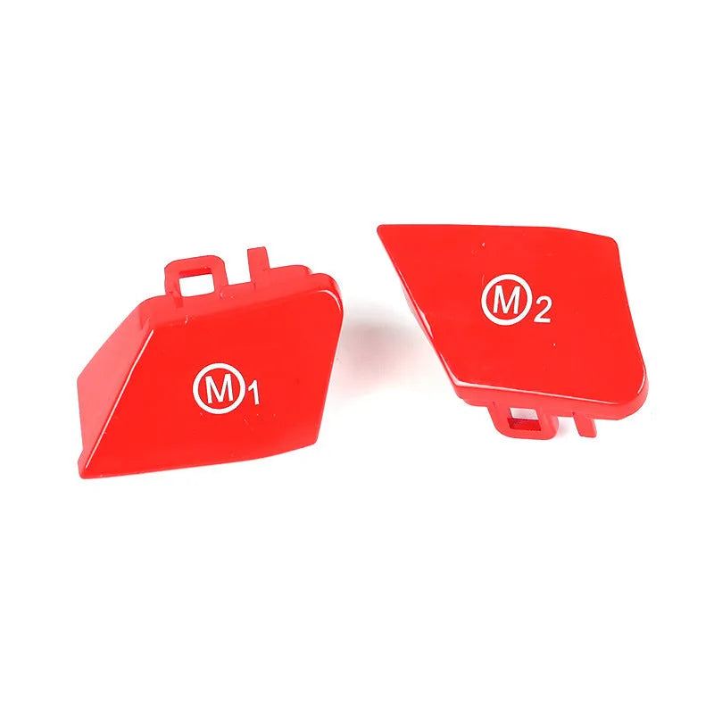 Red and blue M1 M2 steering wheel button accessories for BMW F30 and F34 models