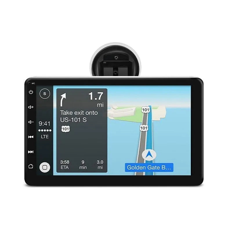 7 inch car GPS navigation unit with wireless Apple Carplay and reversing camera display on universal mounting bracket