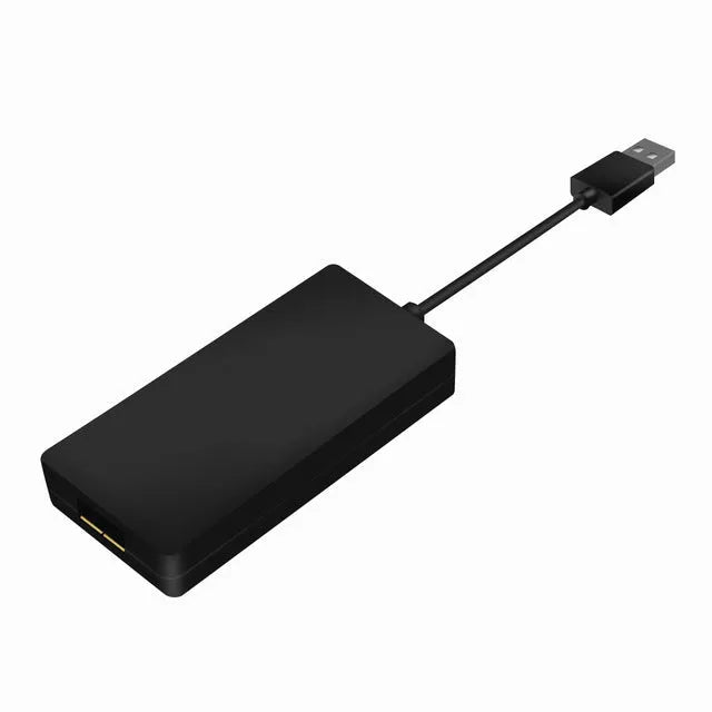 Black Wireless CarPlay USB dongle for connecting iPhone to car navigation screens with voice command
