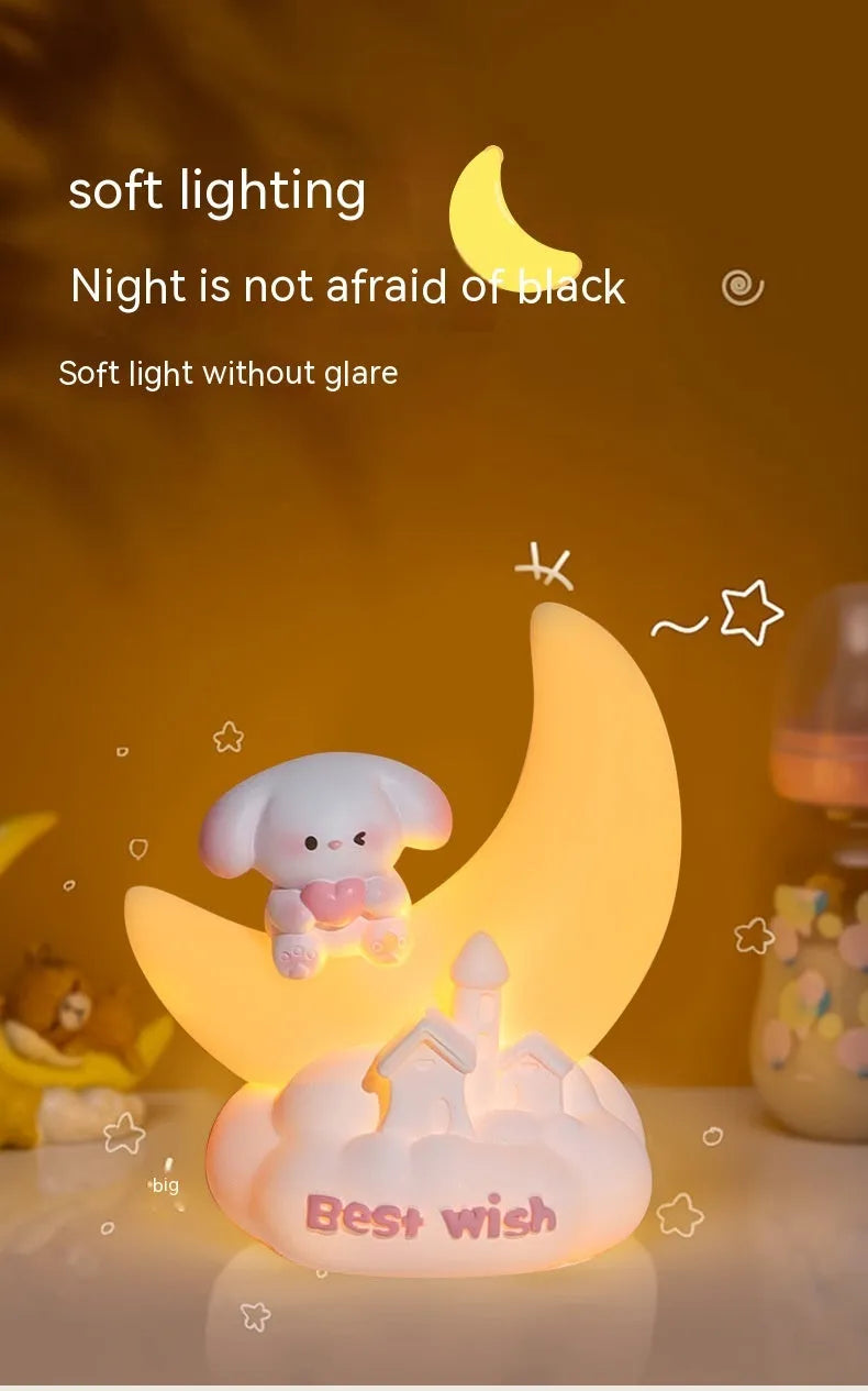 Sweet Puppy small night lamp, cute cartoon resin craft, 72x52x92mm, Starlight or Moon-light option