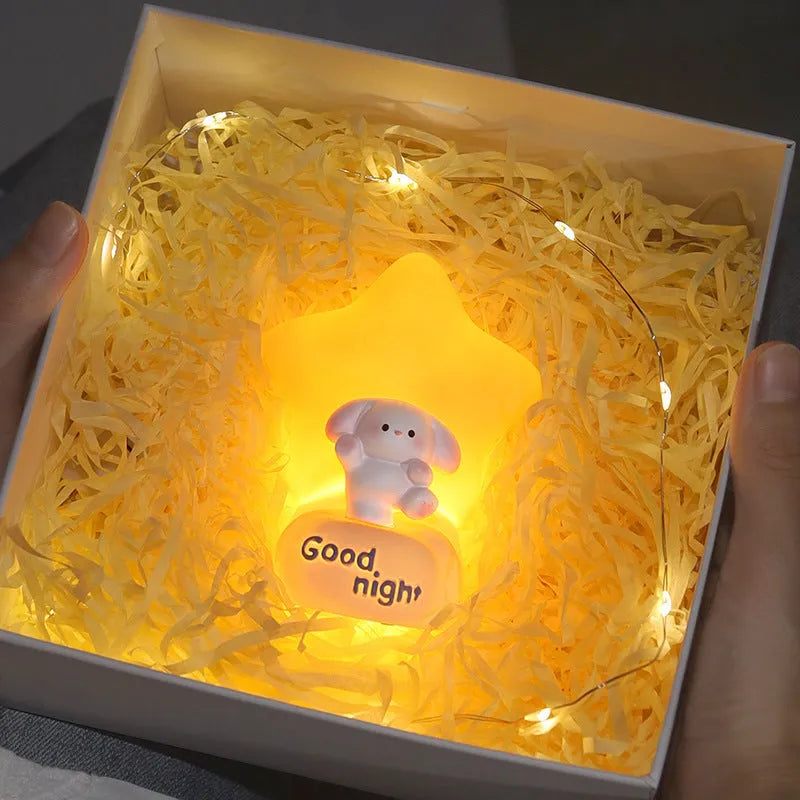 Sweet Puppy small night lamp, cute cartoon resin craft, 72x52x92mm, Starlight or Moon-light option
