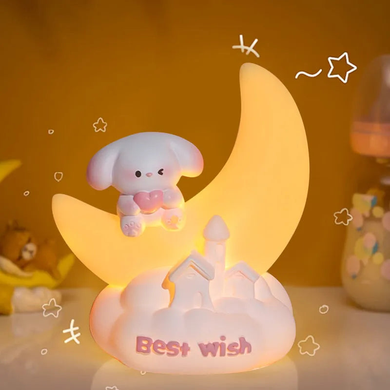 Sweet Puppy small night lamp, cute cartoon resin craft, 72x52x92mm, Starlight or Moon-light option