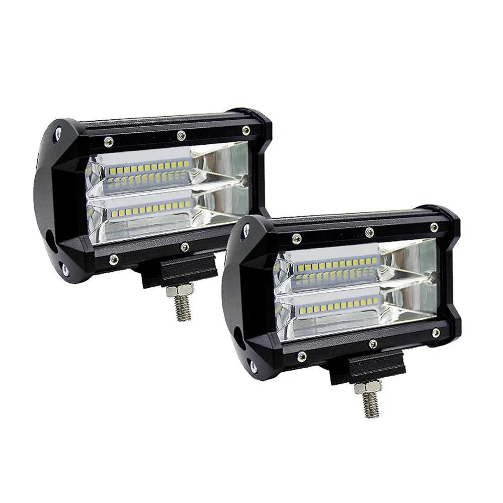Black 5-inch LED off-road work light with aluminium housing mounted on a bracket