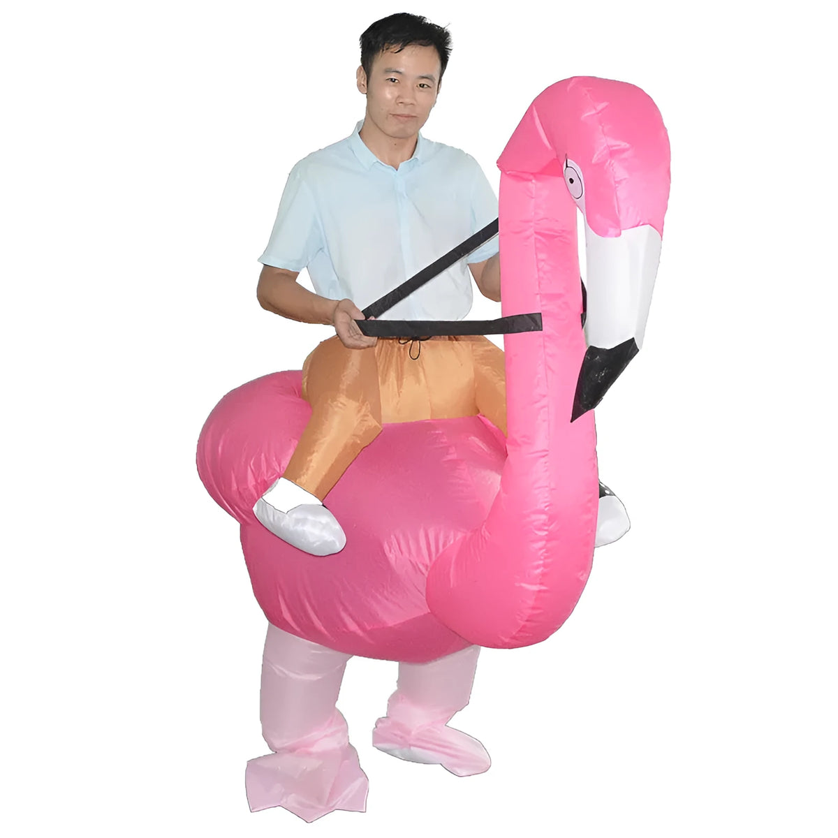 Inflatable flamingo costume suit for adults and children, waterproof polyester, sizes S and L