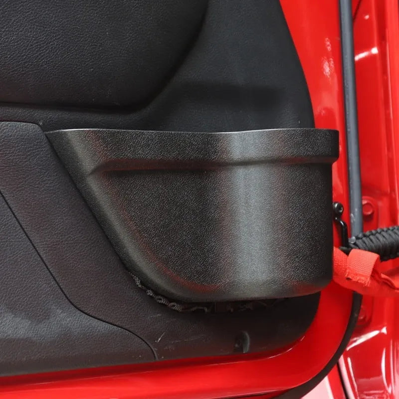 Pair of black aluminium alloy car interior storage boxes with net pocket design
